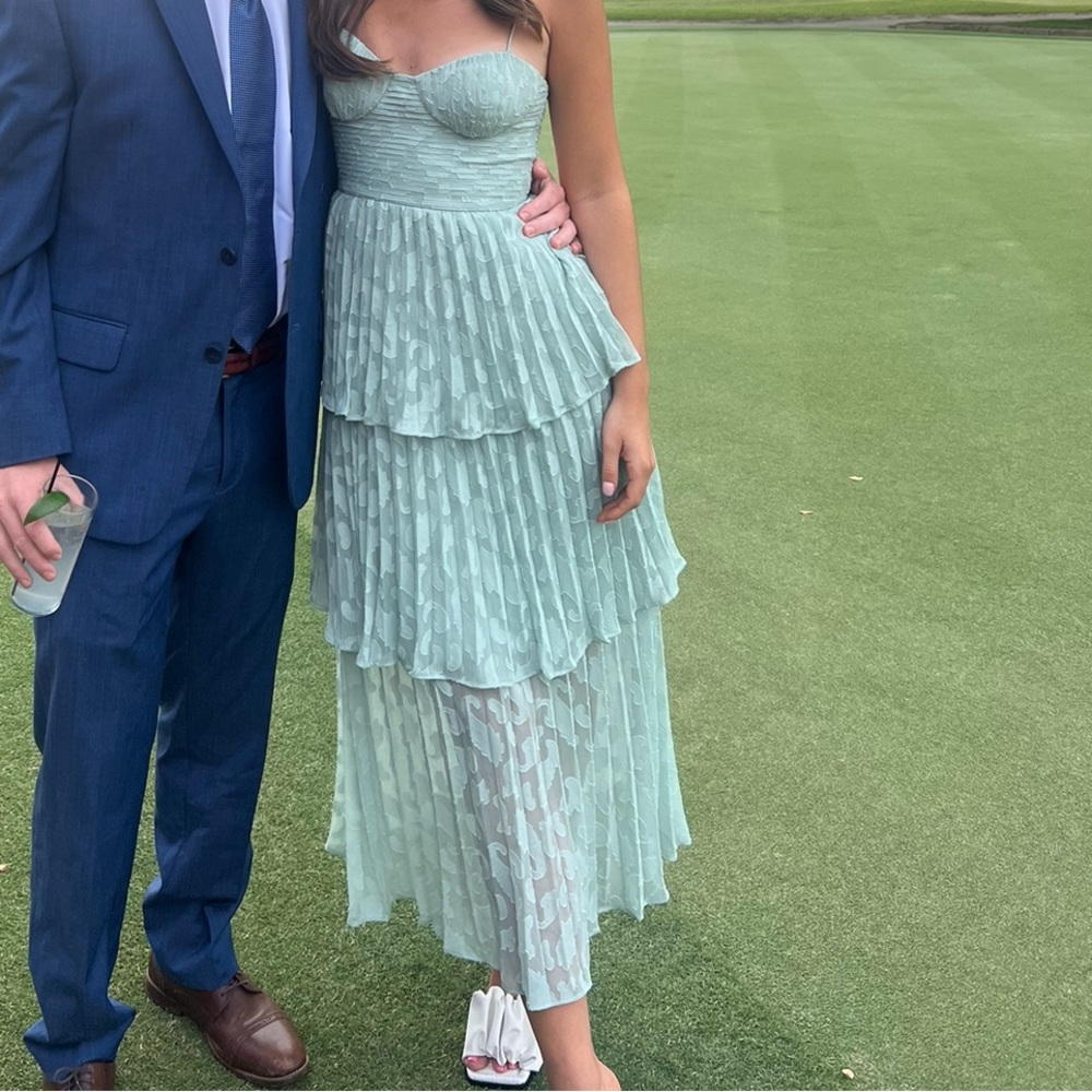 Gianni Bini Mint Green Tiered Lace Strapless Dress